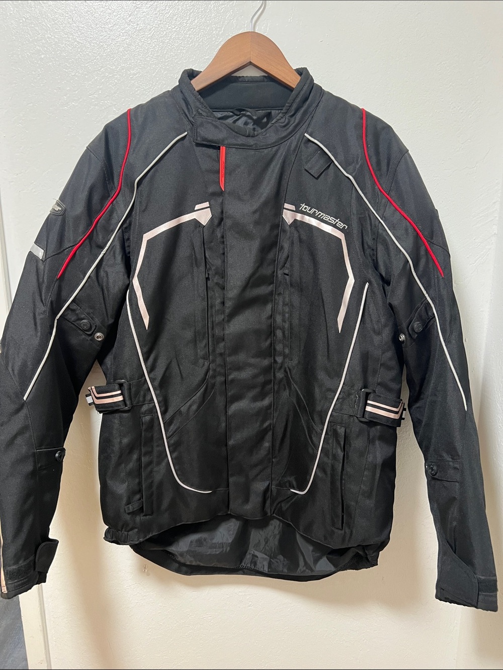 Tourmaster Men’s Black Performance Motorcycle Jacket with Red Accents
